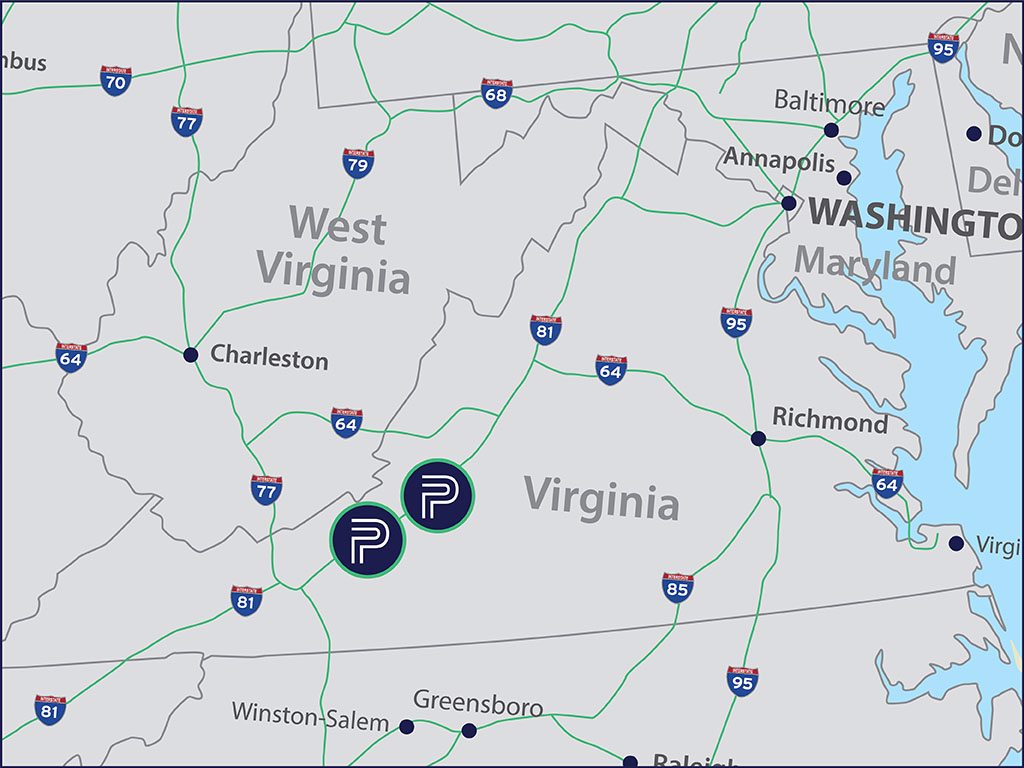 Map of warehouse locations in Virginia